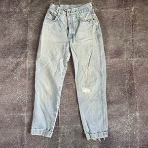 Women's Vintage 90's Stuffed Shirt Light Blue High Waisted Mom Jeans Sz 26 X 27